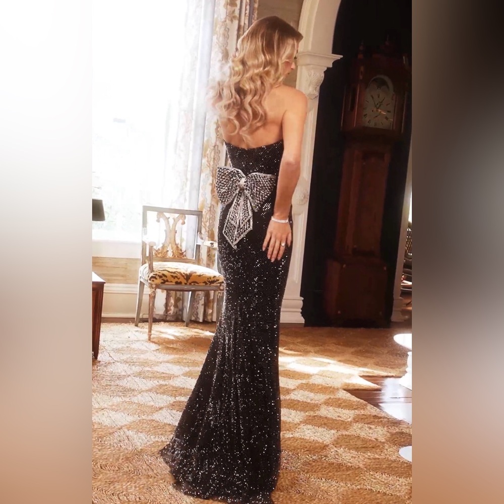 Rachel Allan Sparkling Black Gown with Bow Accent Rachel Allan 70936 - Picture 7 of 7